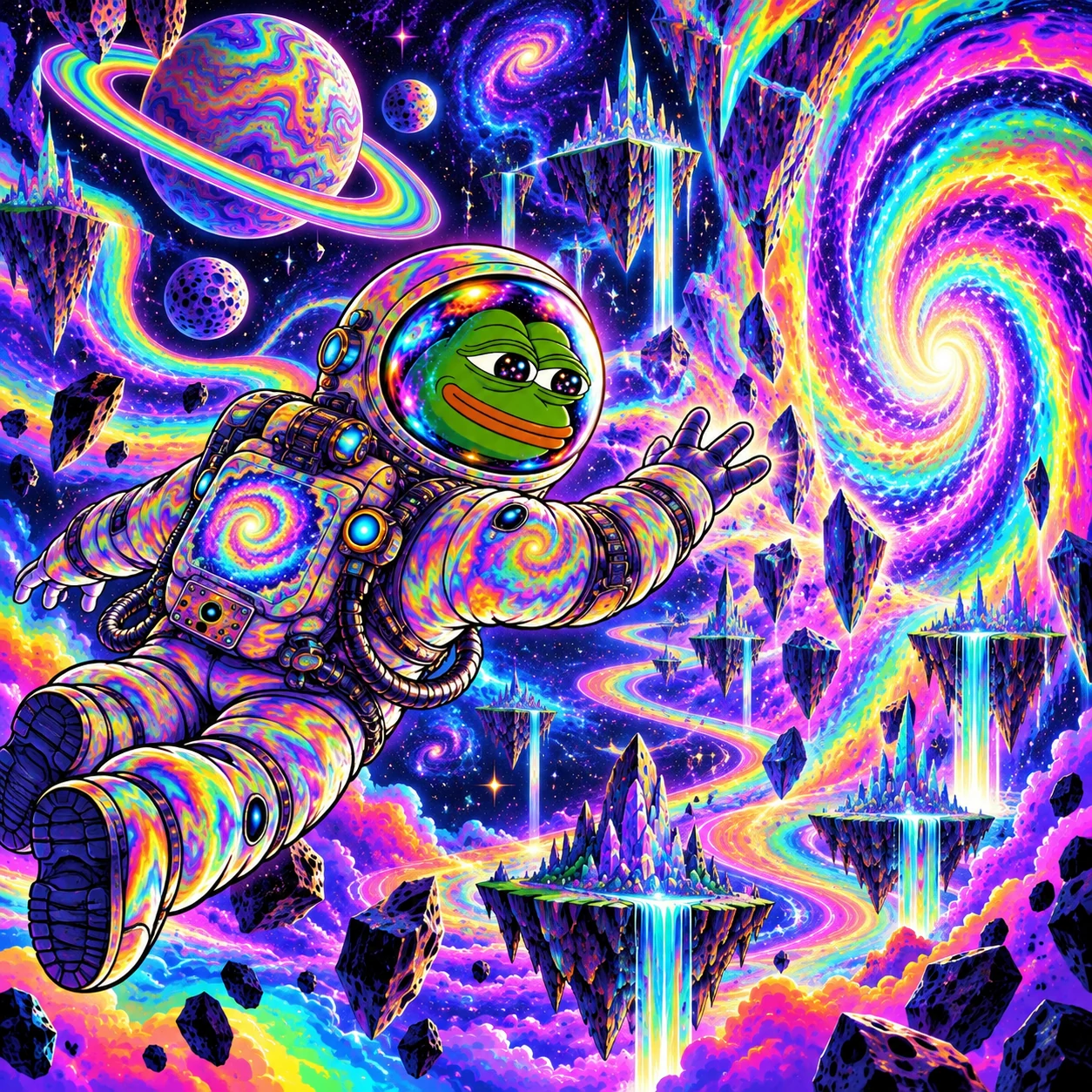 Triponaut Pepe entering a fully psychedelic dimension